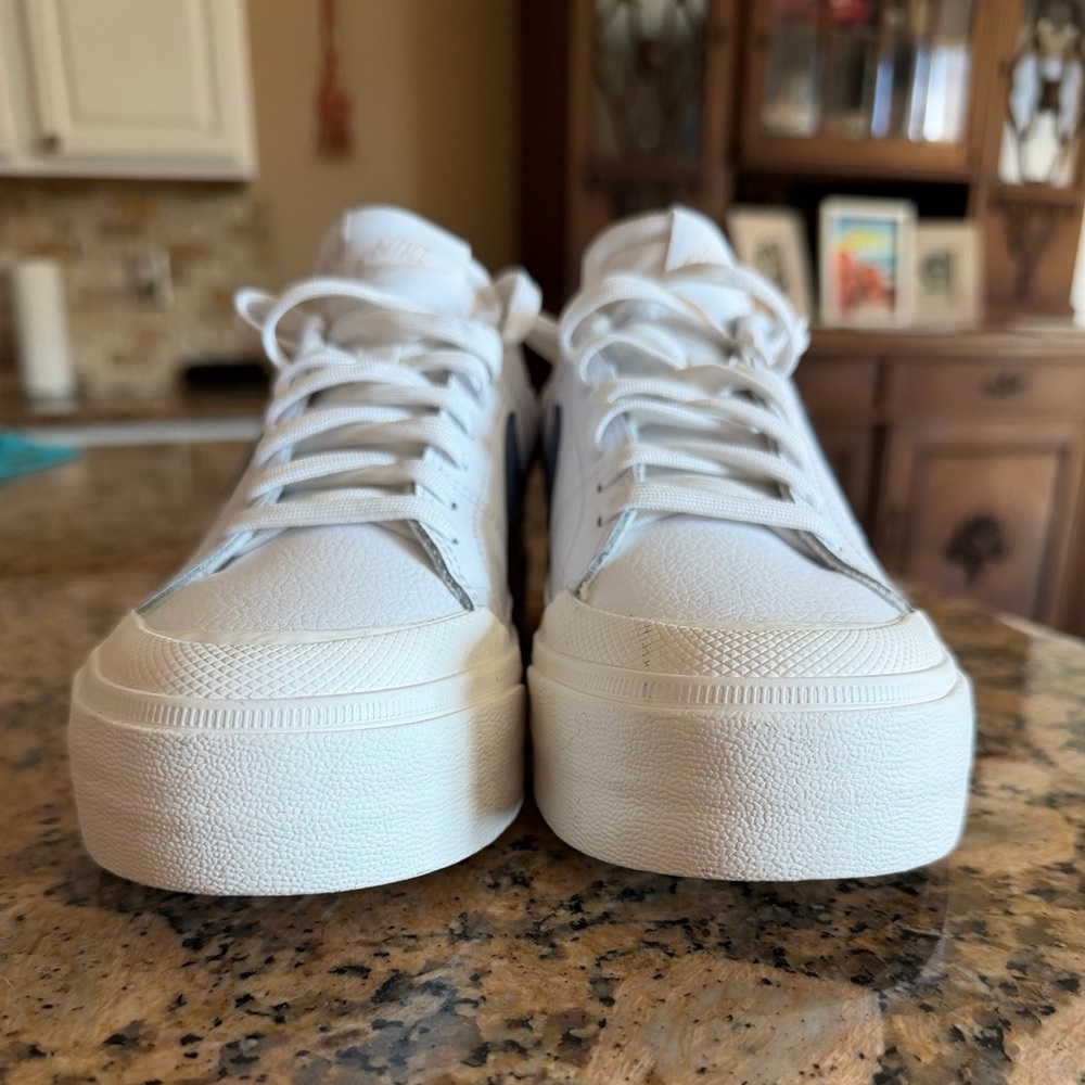 Nike White Sneakers with Blue Swoosh Platform - Picture 11 of 15